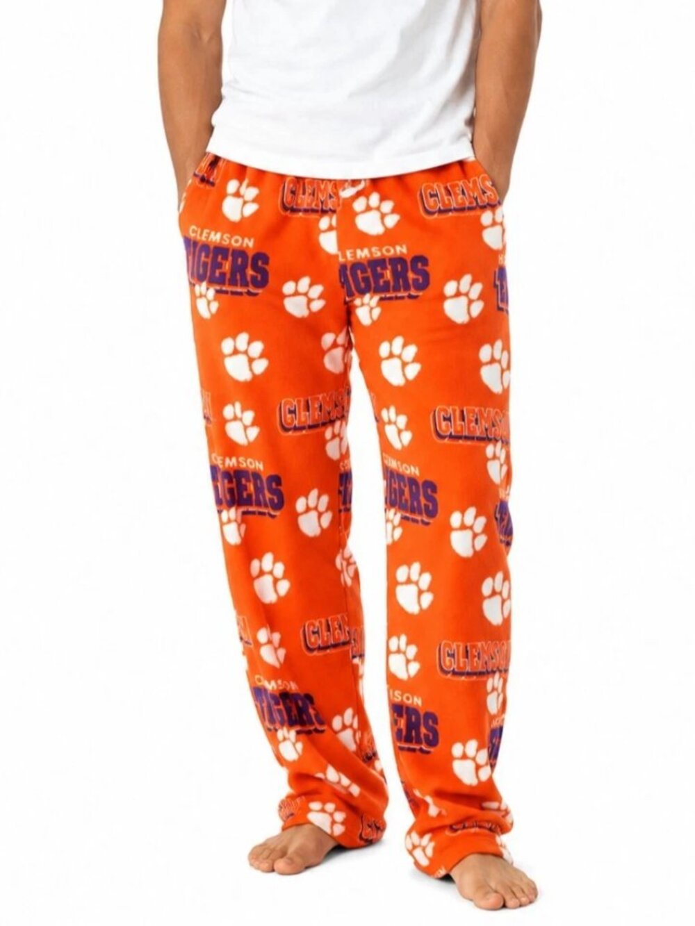 Clemson Tigers Pants Size XL Orange Fleece Sleepwear Drawstring Slash Pockets